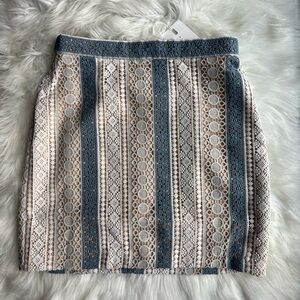 🆕 Endless Rose Women's Striped Crochet Lace Mini Skirt Size M Blue Cream